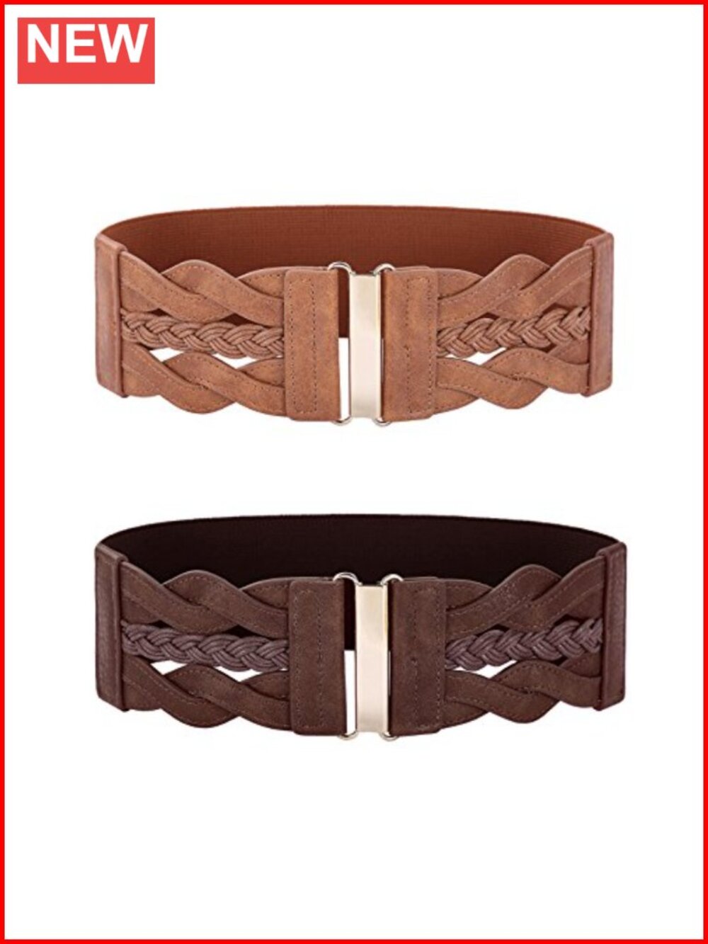 3 Inch Wide Elastic Waist Belt Braided Woven Women's Belts